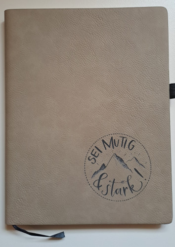 Notizbuch mit Schlaufe -Sei mutig & stark - Beige mit Logo