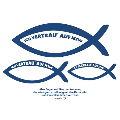 Ich vertrau auf Jesus - Fisch (3 Ichthys-Aufkleber auf Karte)