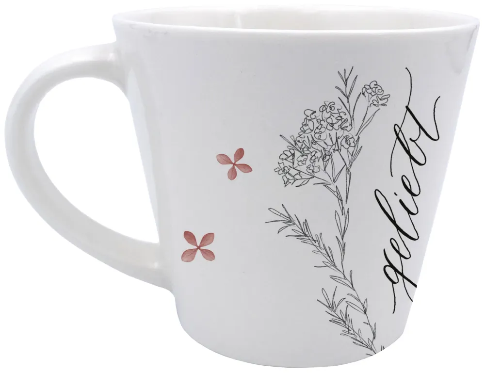 Tasse - Geliebt - weiss, rosa, 300ml