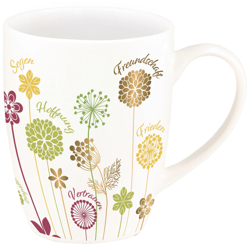 Tasse - Alle guten Wünschen für dich - weiss, Blumen, 350ml