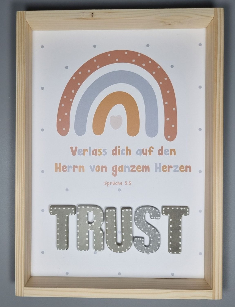 Cementini Wandbild aus Holz TRUST Spr. 3,5 - Verlass dich auf den Herrn von ganzem Herzen