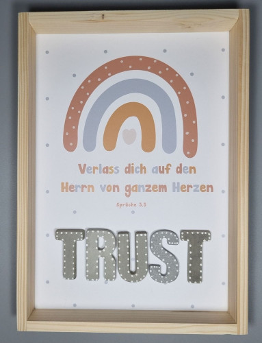 Cementini Wandbild aus Holz TRUST Spr. 3,5 - Verlass dich auf den Herrn von ganzem Herzen