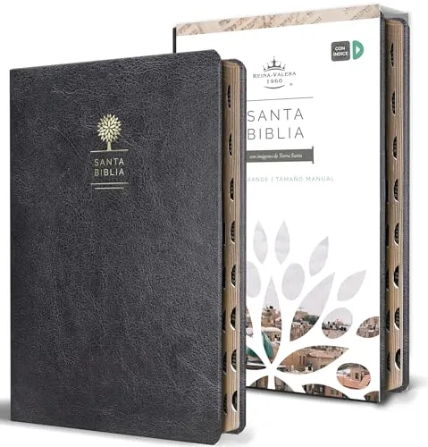 Espagnol, Bible, Reina Valera 1960, format moyen, gros caractères, similicuir noir, avec onglets...