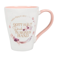 Tasse - Gott hält Dich in seiner Hand - weiss, rosa, 350ml