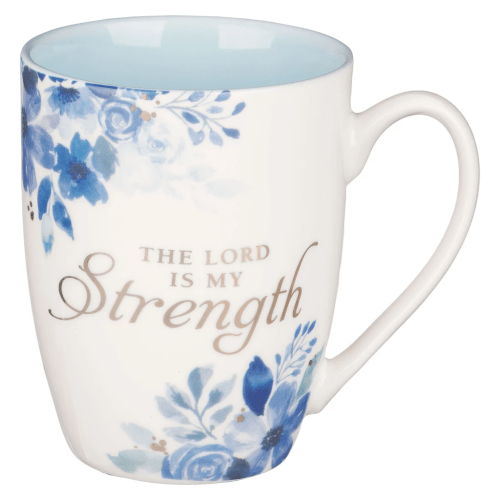 Tasse - The Lord is my strength - blau, Blumen, 355ml