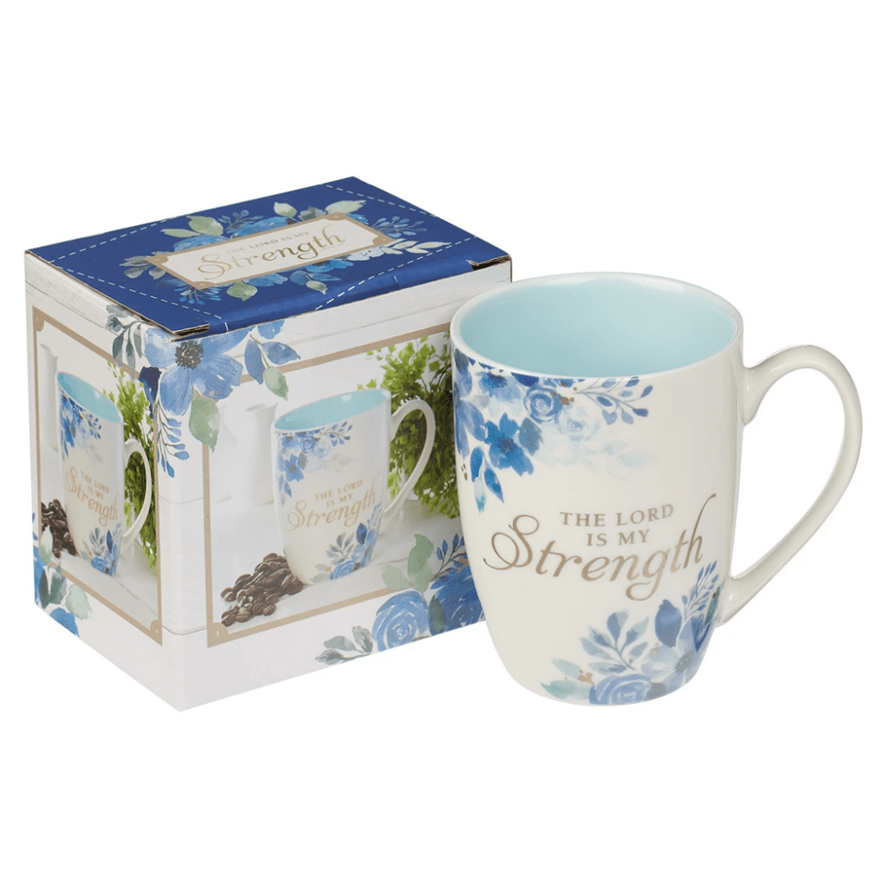 Tasse - The Lord is my strength - blau, Blumen, 355ml