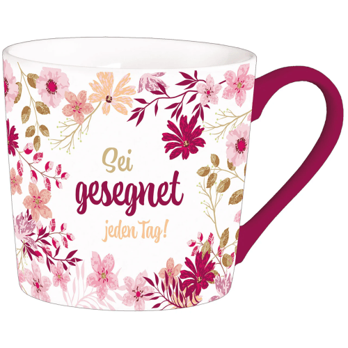 Tasse - Sei gesegnet jeden Tag! - weiss, rosa, 350ml