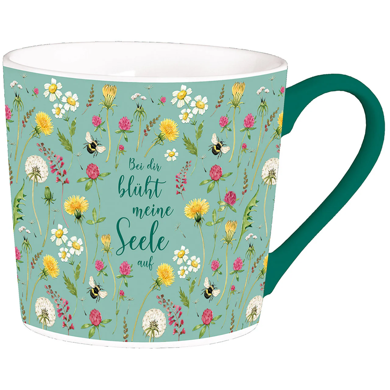Tasse - Bei dir blüht meine Seele auf - 350ml, grün Motiv Blumen