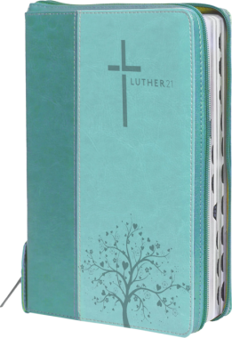 Luther 21 grün/helltürkis - Griffregister, Reissverschluss, Silberschnitt
