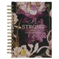 Notizbuch - Be strong / Sei stark / Jos 1:9 - mit Spiralbindung, schwarz, Blumenmotif