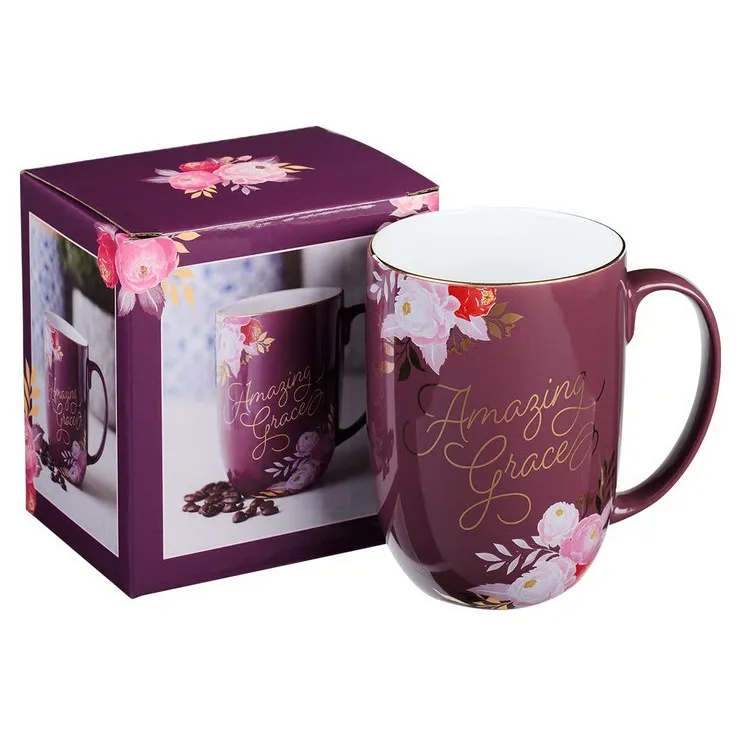 Tasse - Erstaunliche Gnade - burgund, Blumenmotif, 444ml