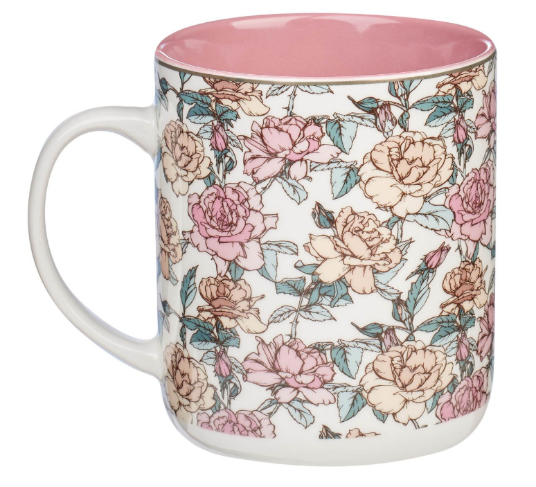 Tasse - The Lord is my strength - rosa, Blumenmotif, 414ml