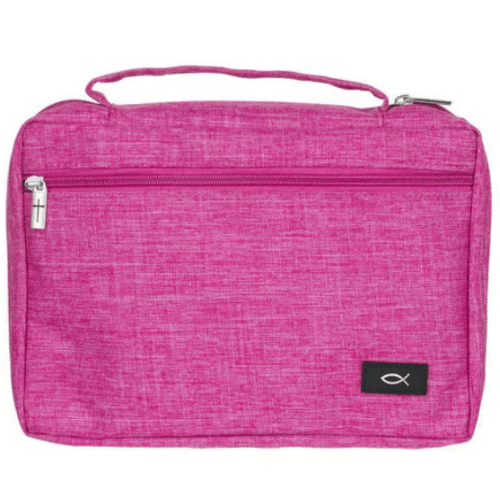 Bibelhülle Ichtus S - rosa, mit Reissverschluss, Seitentasche und Tragehenkel