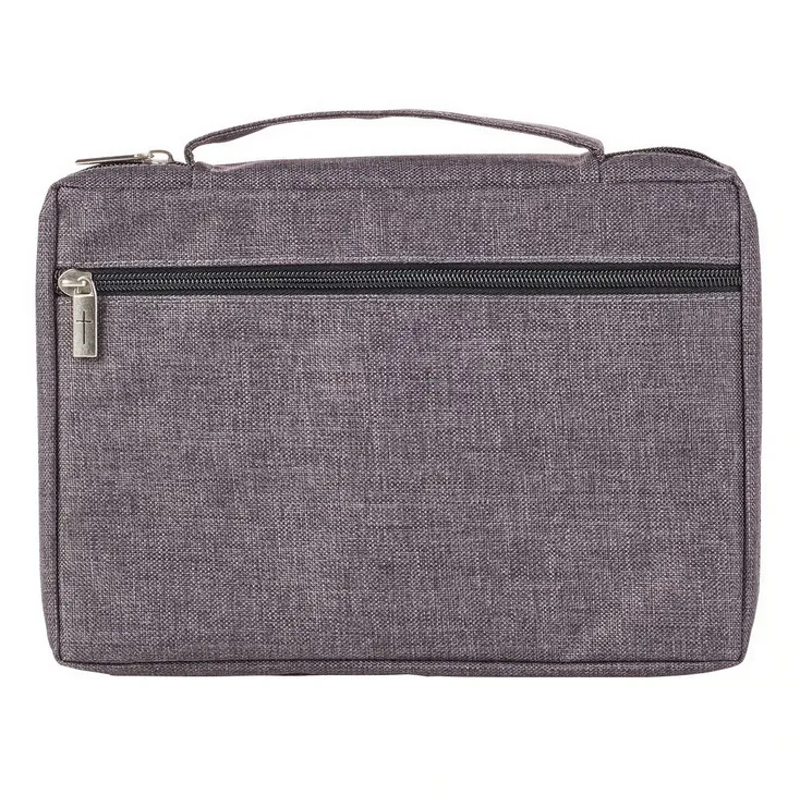 Bibelhülle Ichtus S - grau, mit Reissverschluss, Seitentasche und Tragehenkel