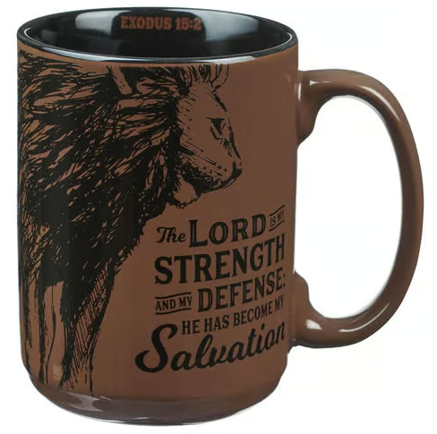 Tasse - The Lord is my strength - braun, Löwenmotif, 414ml
