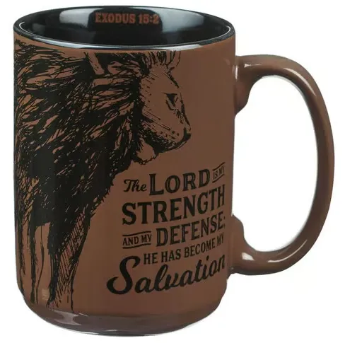 Tasse - The Lord is my strength - braun, Löwenmotif, 414ml