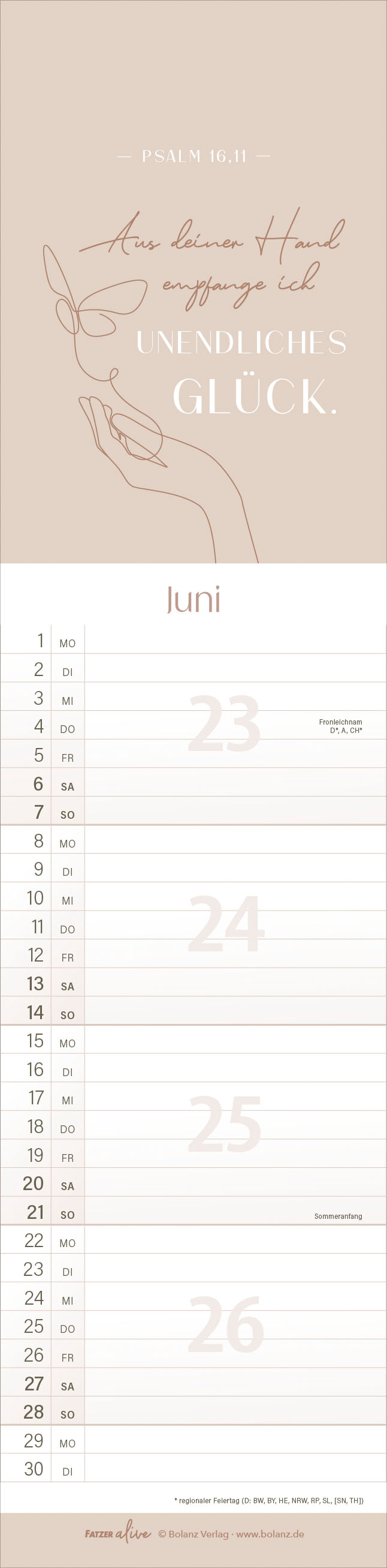 Kalender Erfüllt leben - Streifenterminer