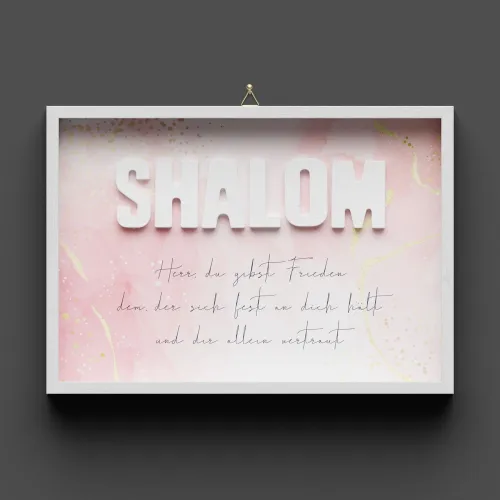 Cementini Wandbild A4 SHALOM - Mit weissbemalte Betonbuchstaben