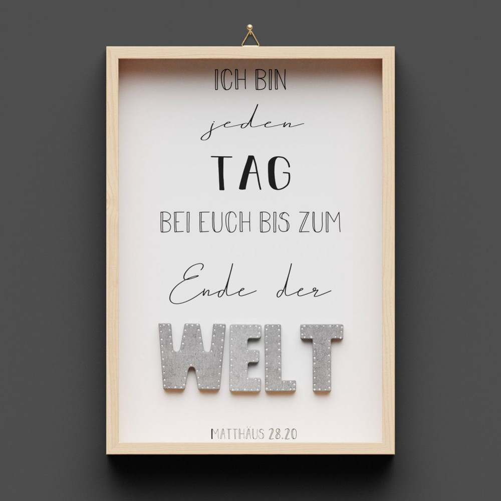 Cementini Wandbild aus Holz WELT Mt. 28.20 - Ich bin bei euch bis zum Ende der Welt