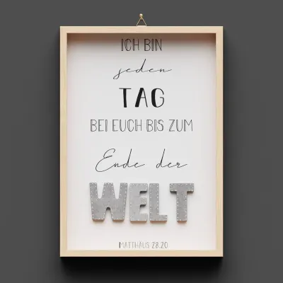 Cementini Wandbild aus Holz WELT Mt. 28.20 - Ich bin bei euch bis zum Ende der Welt