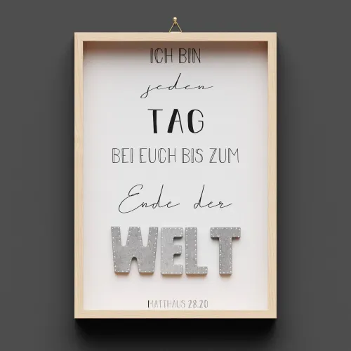 Cementini Wandbild aus Holz WELT Mt. 28.20 - Ich bin bei euch bis zum Ende der Welt
