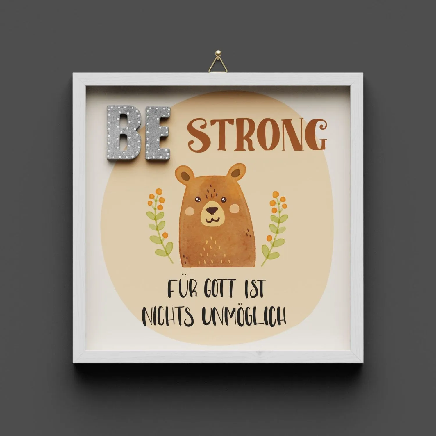 Cementini Wandbild  Be strong Bär - Kinderdeko mit Aufhänger