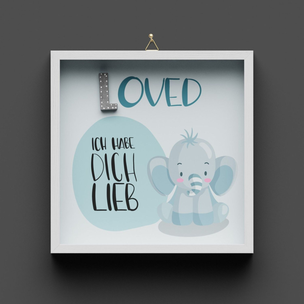 Cementini Wandbild LOVED Elefant - Kinderdeko mit Aufhängung