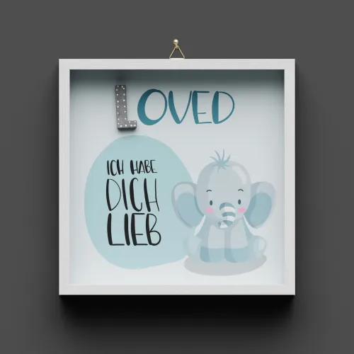 Cementini Wandbild LOVED Elefant - Kinderdeko mit Aufhängung