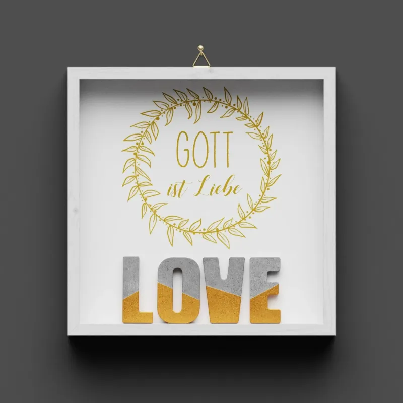 Cementini Wandbild LOVE Gott ist Liebe - Dekobild mit Aufhänger