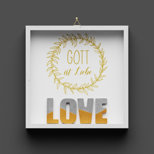 Cementini Wandbild LOVE Gott ist Liebe - Dekobild mit Aufhänger