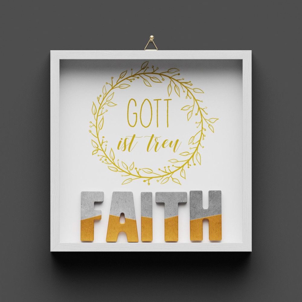 Cementini Wandbild  FAITH Gott ist treu - Dekobild mit Aufhänger