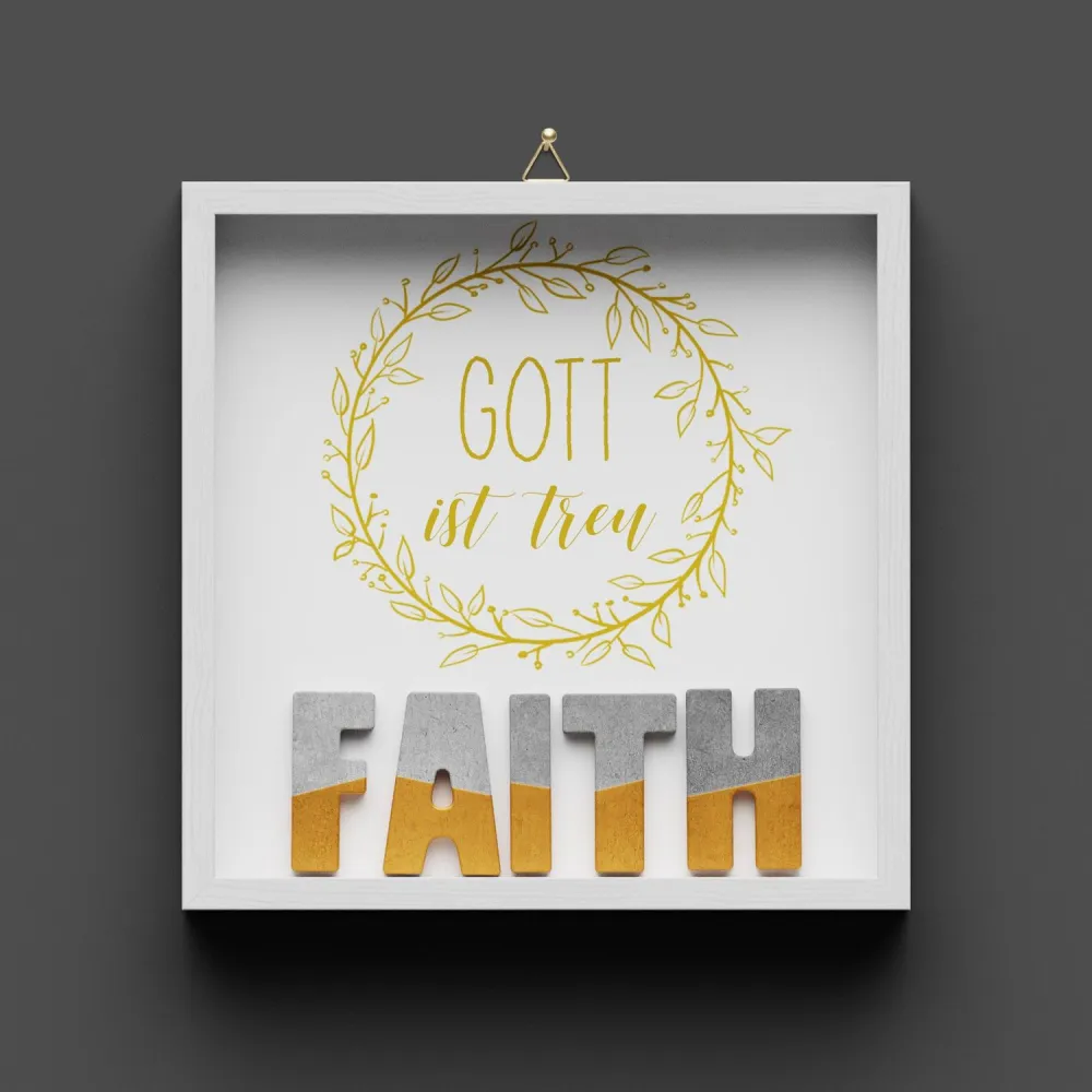 Cementini Wandbild  FAITH Gott ist treu - Dekobild mit Aufhänger