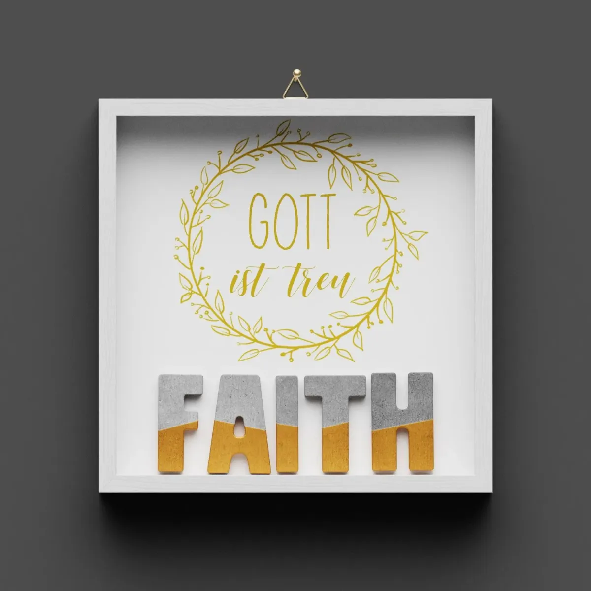 Cementini Wandbild  FAITH Gott ist treu - Dekobild mit Aufhänger