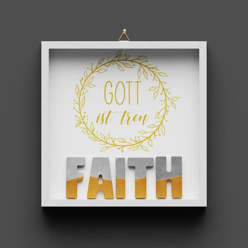 Cementini Wandbild  FAITH Gott ist treu - Dekobild mit Aufhänger