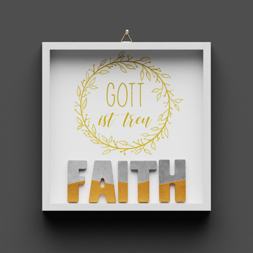 Cementini Wandbild  FAITH Gott ist treu - Dekobild mit Aufhänger
