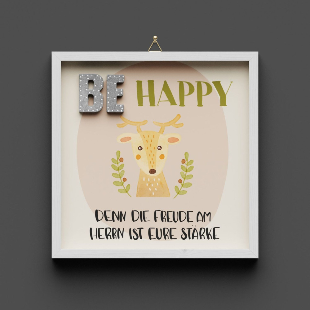 Cementini Wandbild Be happy Hirsch - Kinderdeko mit Aufhänger