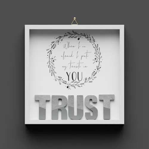 Cementini Wandbild TRUST - Holzrahmen weiss lackiert mit Aufhänger - 20x20cm