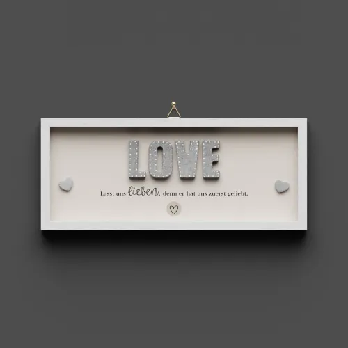 Cementini Wandbild  LOVE 1.Joh. 4,19 - Dekobild mit Aufhänger