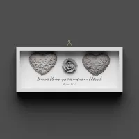 Cadre en bois - "Béni soit l'homme…" Jérémie 17.7 - peint en blanc, avec crochets, coeurs en béton