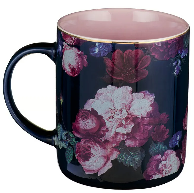 Tasse - Sei ruhig und erkenne - dunkelblau, Rosen, 414ml