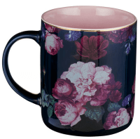 Tasse - Sei ruhig und erkenne - dunkelblau, Rosen, 414ml