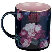 Tasse - Sei ruhig und erkenne - dunkelblau, Rosen, 414ml