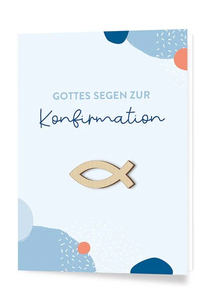 Gottes Segen zur Konfirmation - Faltkarte mit Holzapplikation Fisch