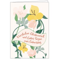 Faltkarte - Herzlichen Glückwunsch und Gottes Segn - Blumen - mit Umschlag