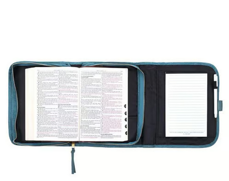 Bibelhülle M mit Notizblock und Stift - Glaube - blau Blumen