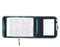 Bibelhülle M mit Notizblock und Stift - Glaube - blau Blumen