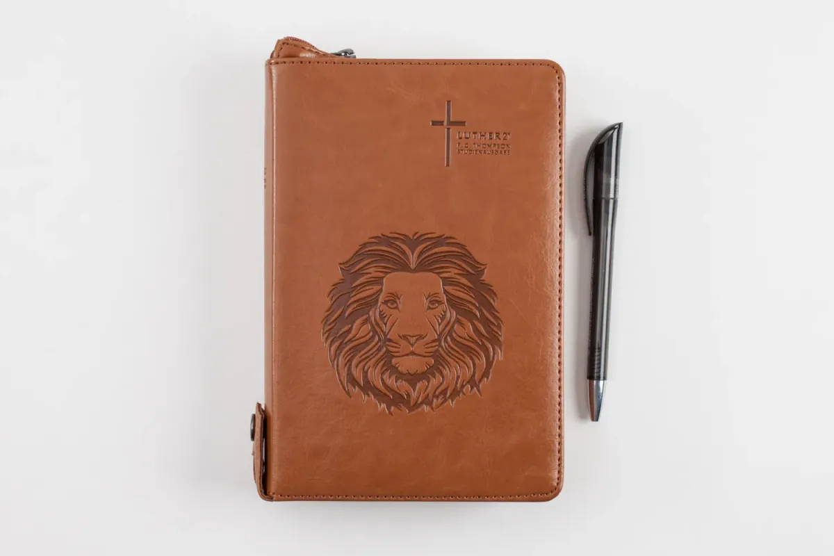 Luther 21 - F.C. Thompson Studienbibel - Kunstleder braun mit Löwenkopf, Reissverschluss,...