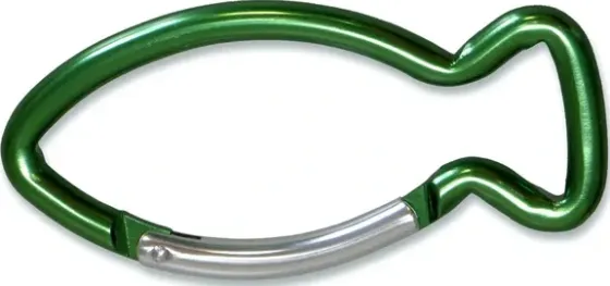 Karabinerhaken Fischform (grün) - Fischform, Länge ca. 8,5 cm