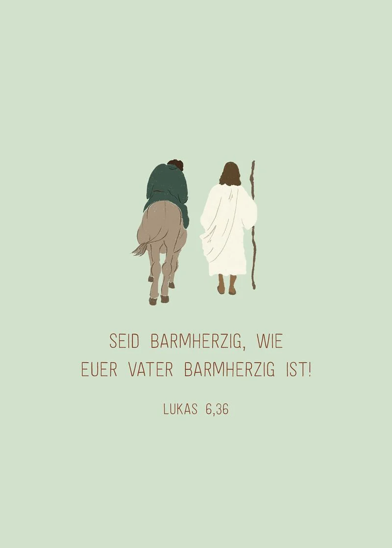Postkarte - Barmherzigkeit leben, Lukas 6:36 - grün
