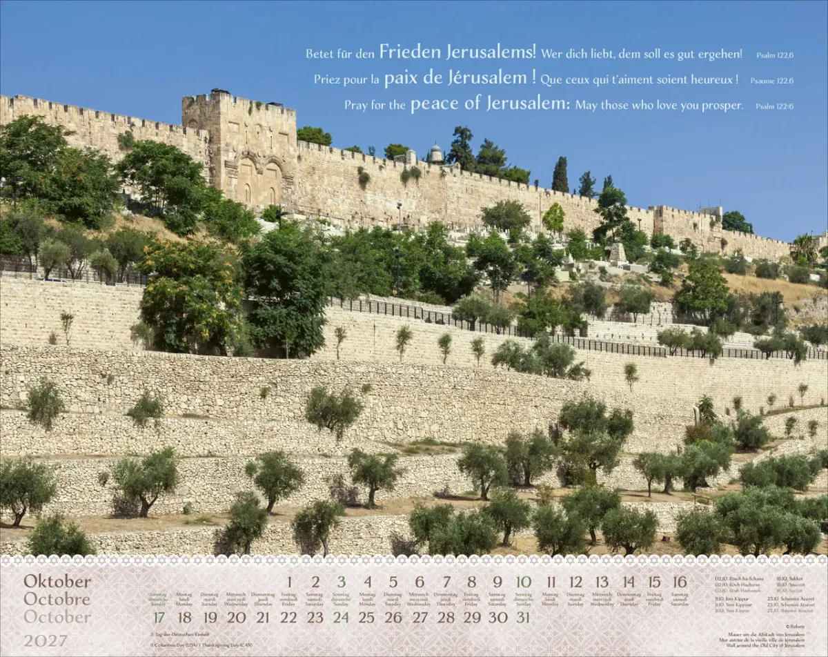 Israel Shalom dreisprachig Deutsch Englisch Französisch - Super-Wandkalender